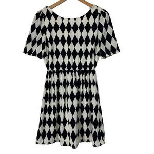 Womens Pink Owl Small Bold Diamond Print Fit & Flare Dress Short Sleeve 4024